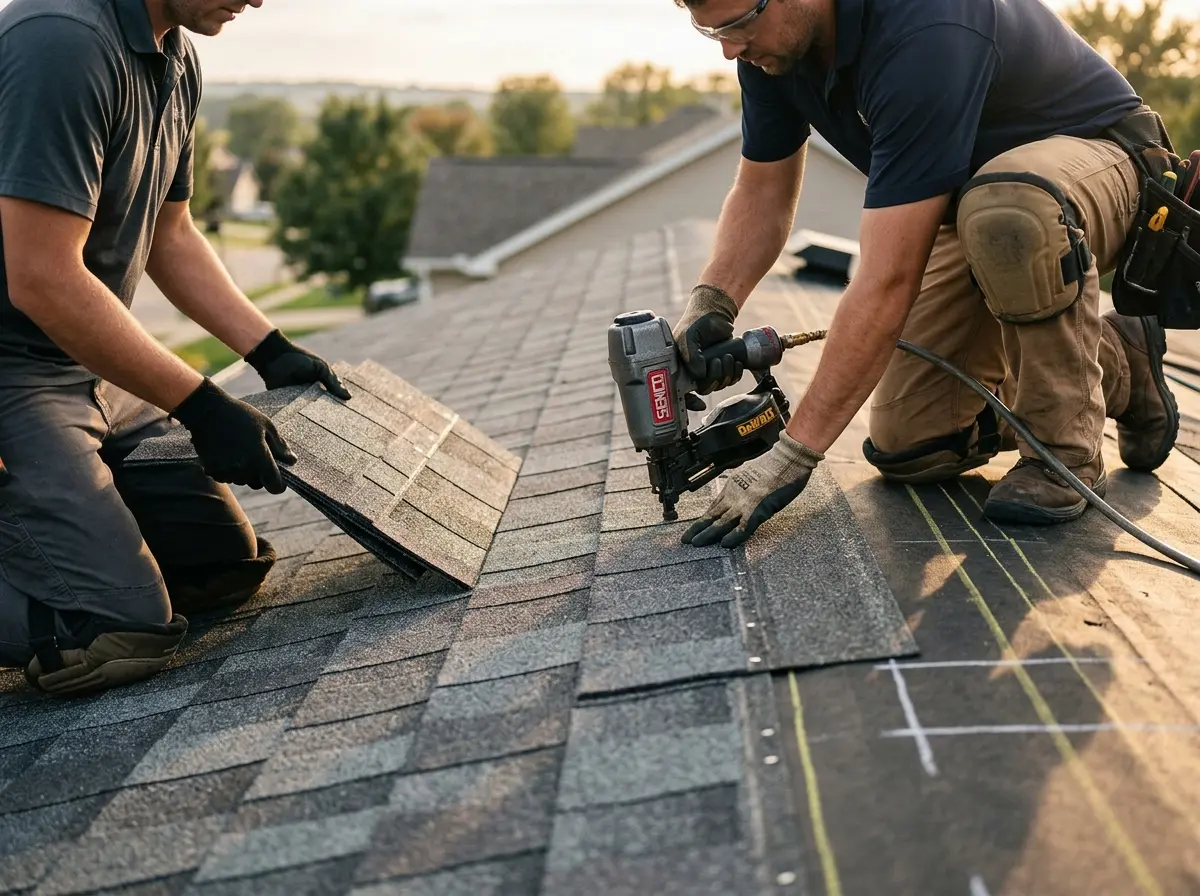 Professional roofer working on a residential roof in Safety Harbor